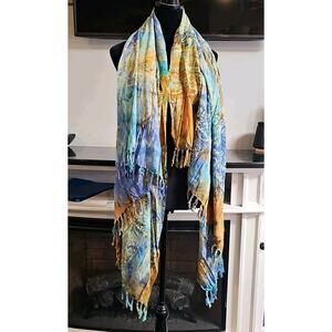 Mexicali Blues Scarf Wrap Art To Wear Fringe New
